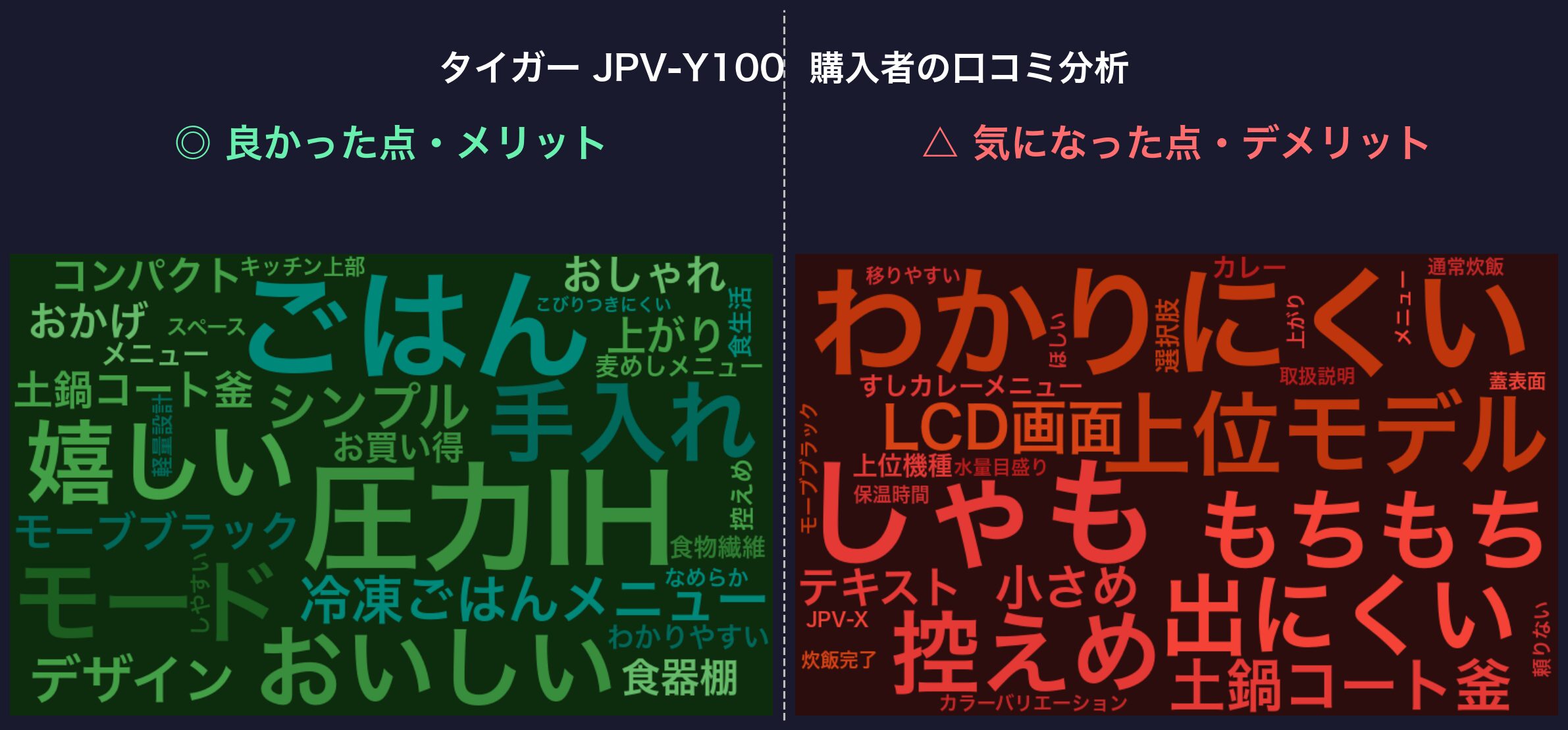 タイガー JPV-Y100 購入者の口コミ分析ワードクラウド
