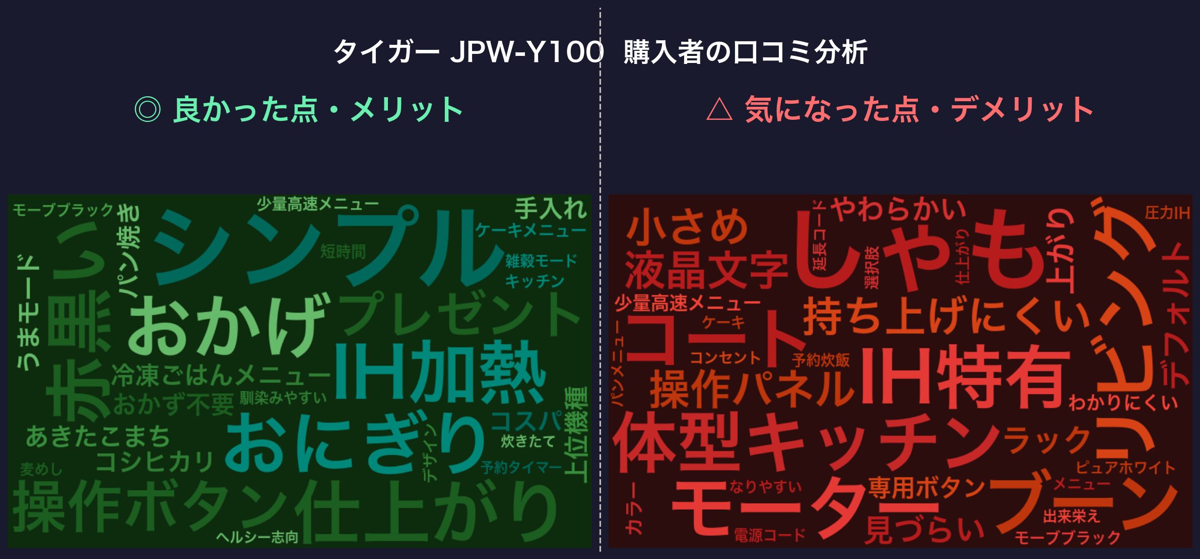 口コミワードクラウド：タイガー JPW-Y100