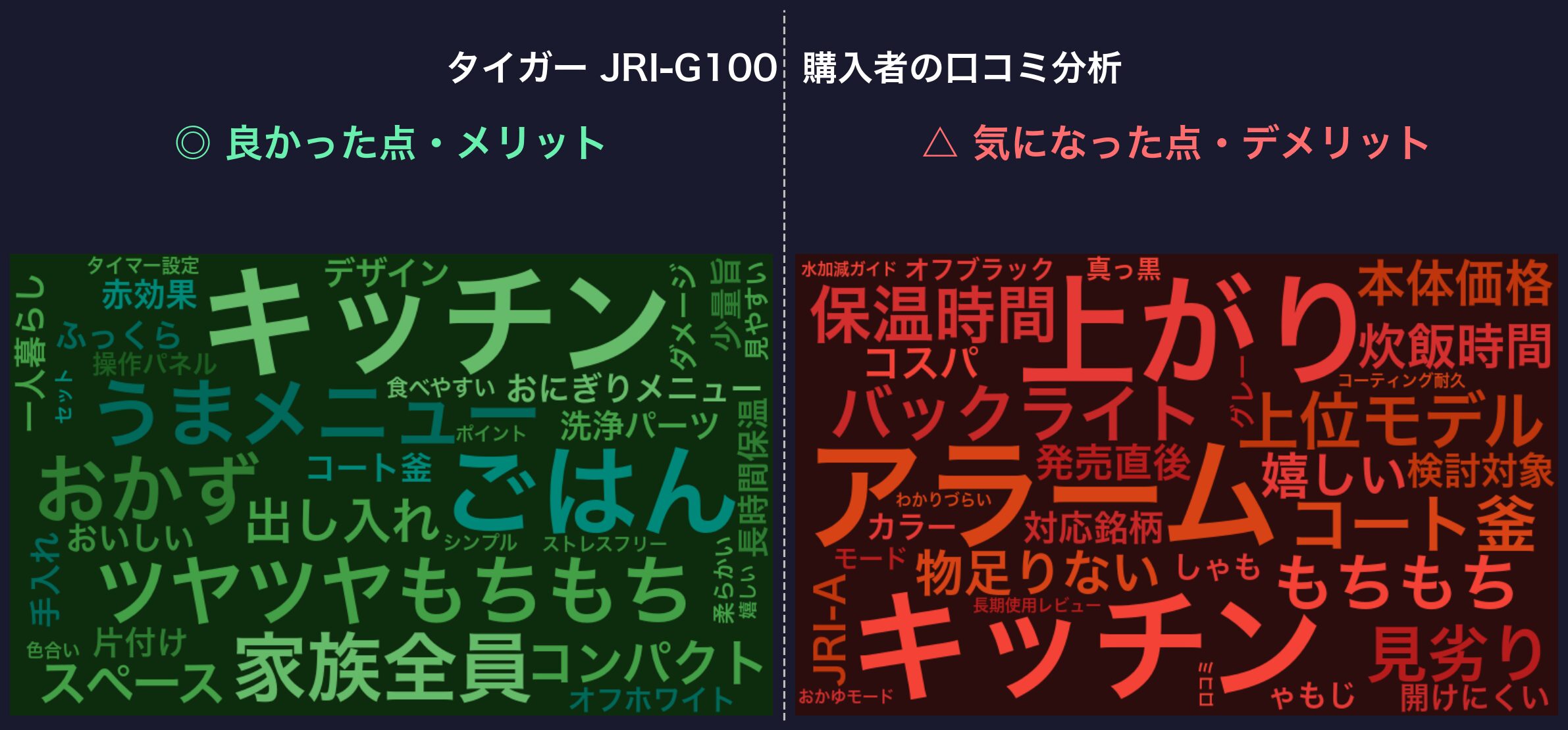 タイガー JRI-G100 購入者の口コミ分析ワードクラウド