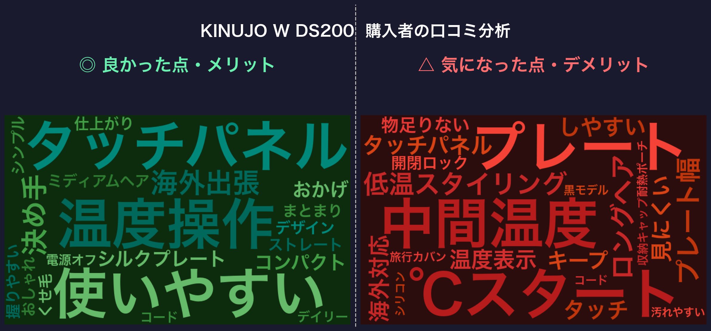 口コミワードクラウド：KINUJO W DS200