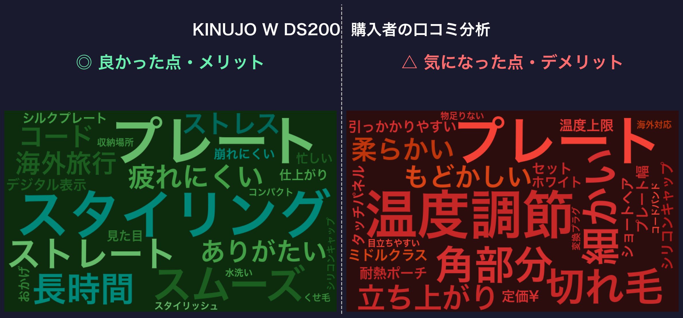 口コミワードクラウド：KINUJO W DS200