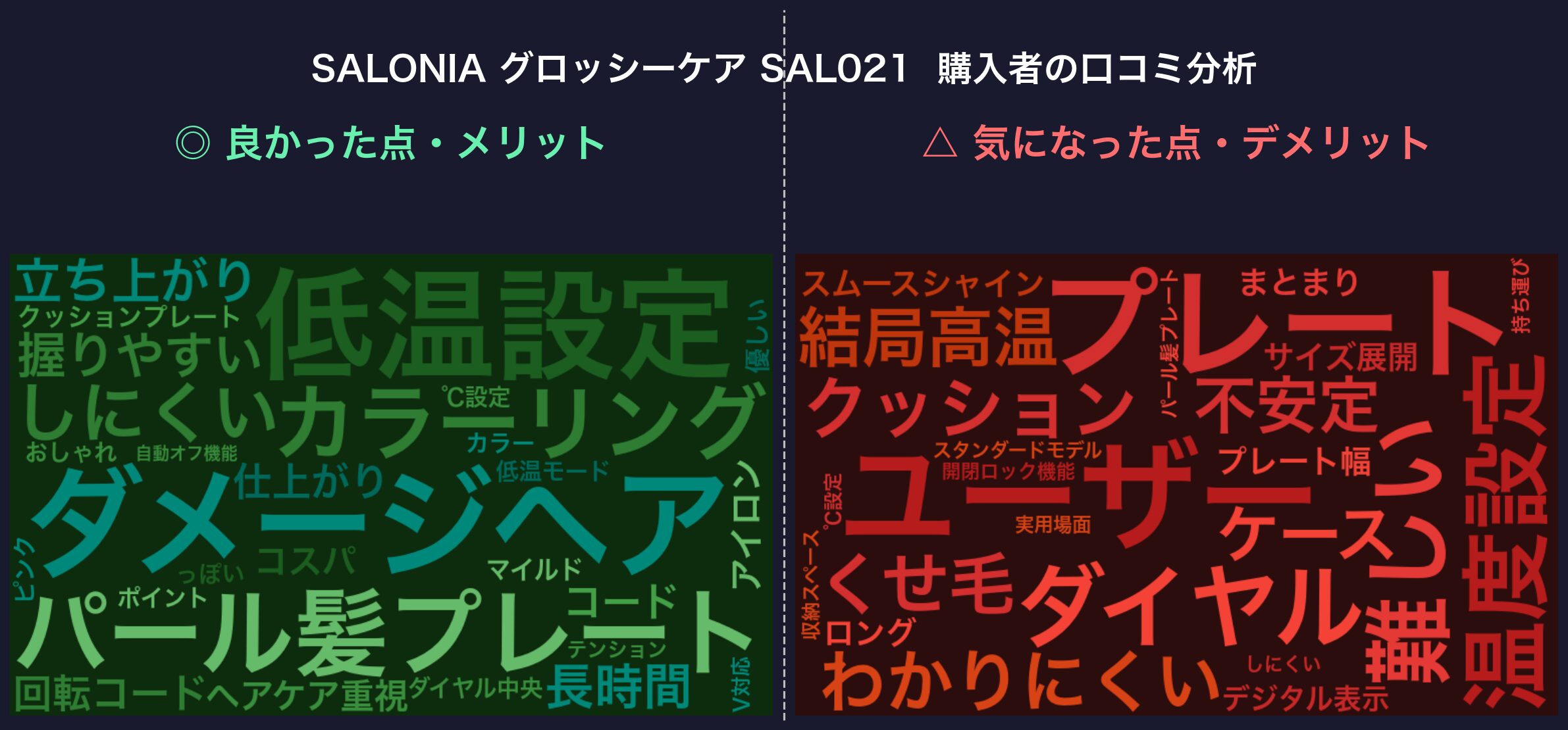 口コミワードクラウド：SALONIA グロッシーケア SAL021