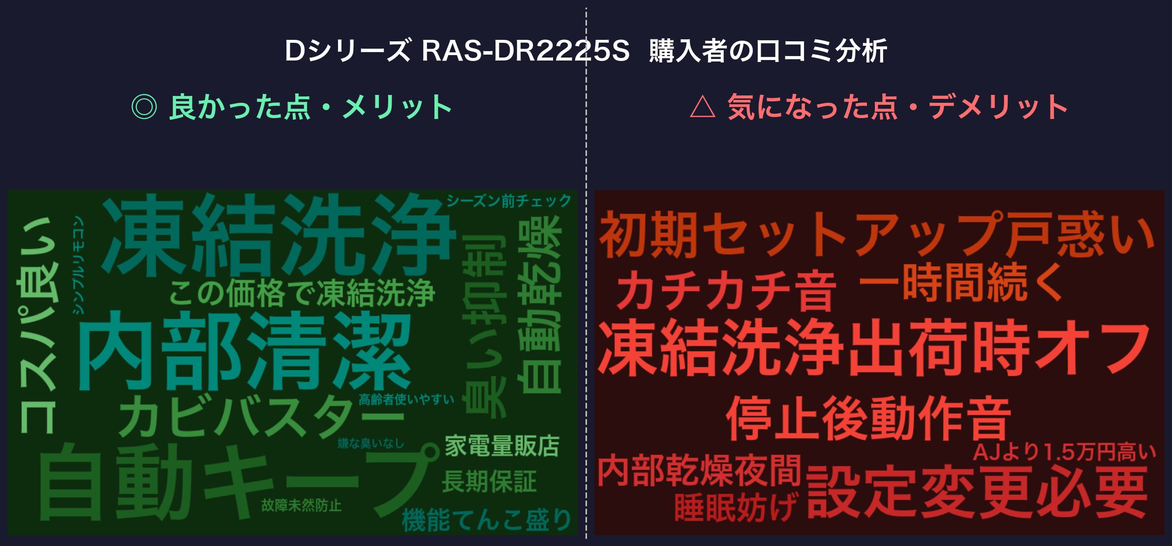 Dシリーズ RAS-DR2225S 購入者の口コミ分析ワードクラウド