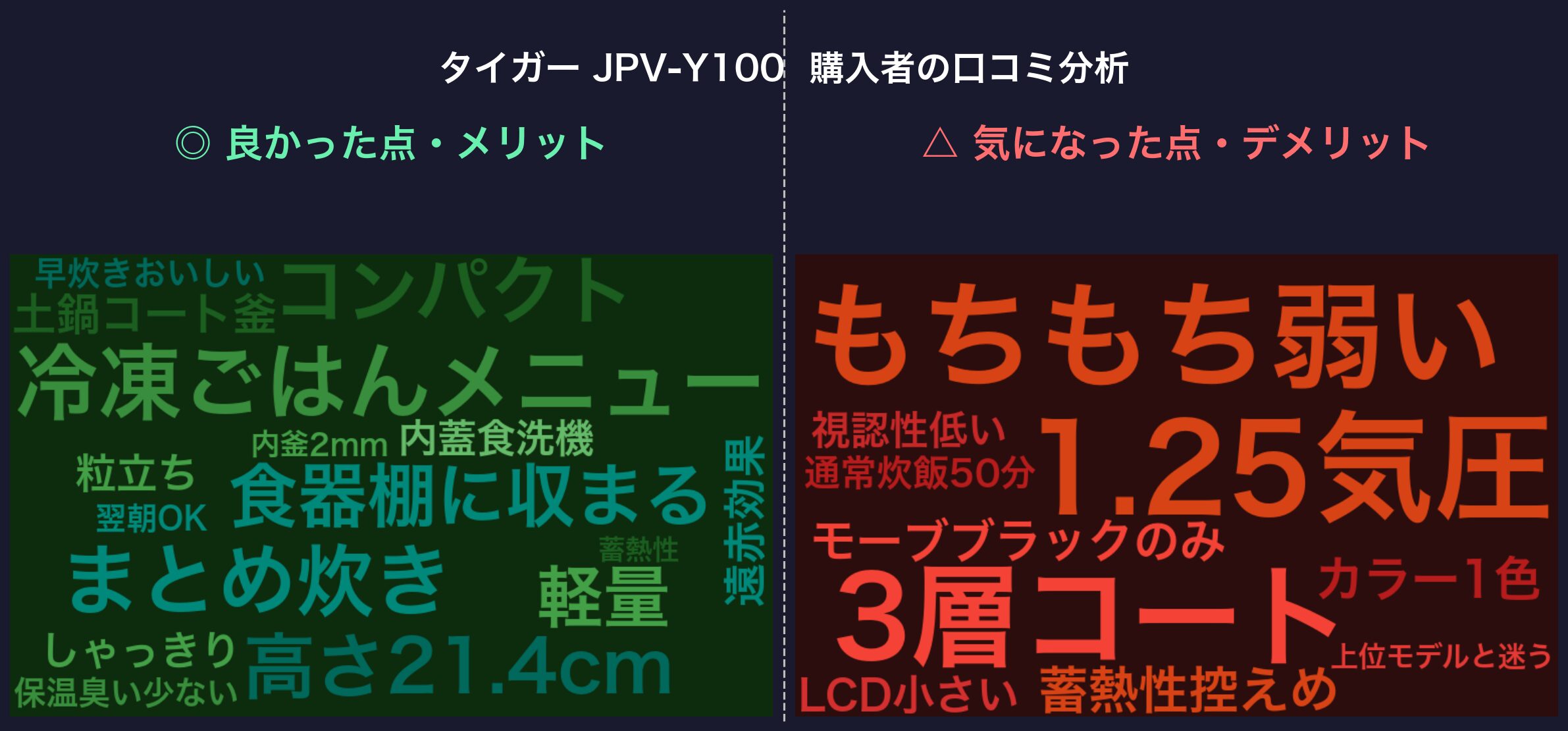 タイガー JPV-Y100 購入者の口コミ分析ワードクラウド