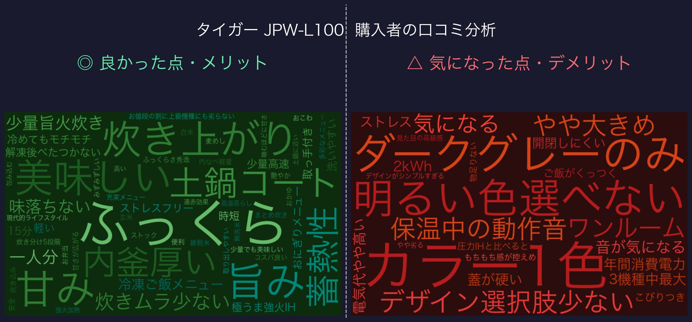 タイガー JPW-L100 購入者の口コミ分析ワードクラウド