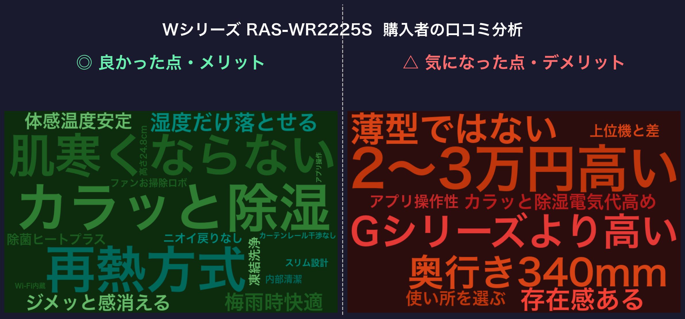 Wシリーズ RAS-WR2225S 購入者の口コミ分析ワードクラウド