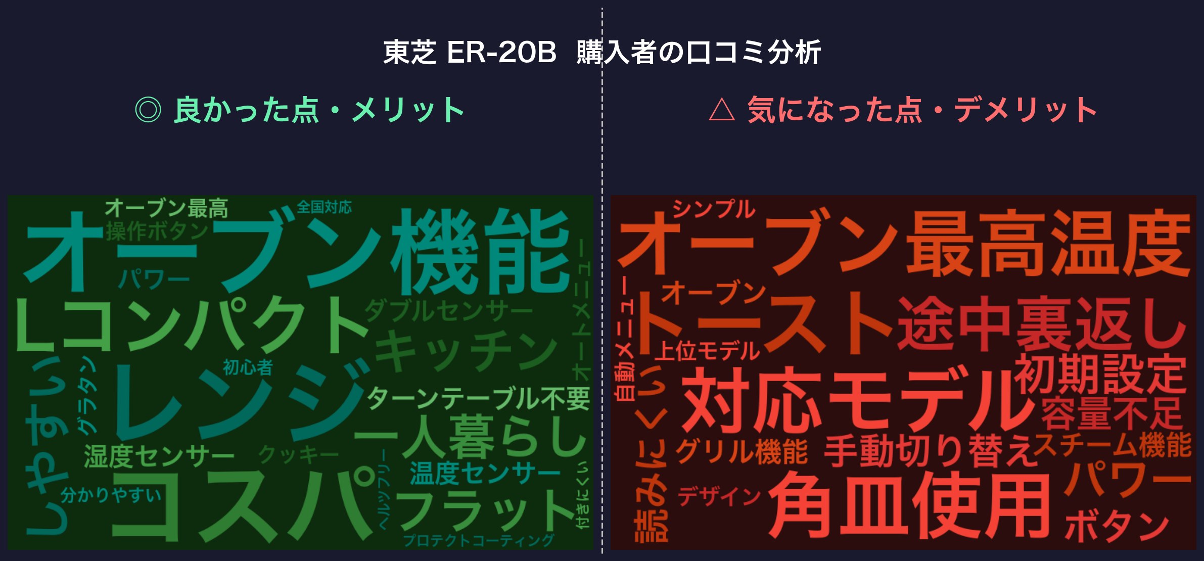 口コミワードクラウド：東芝 ER-20B