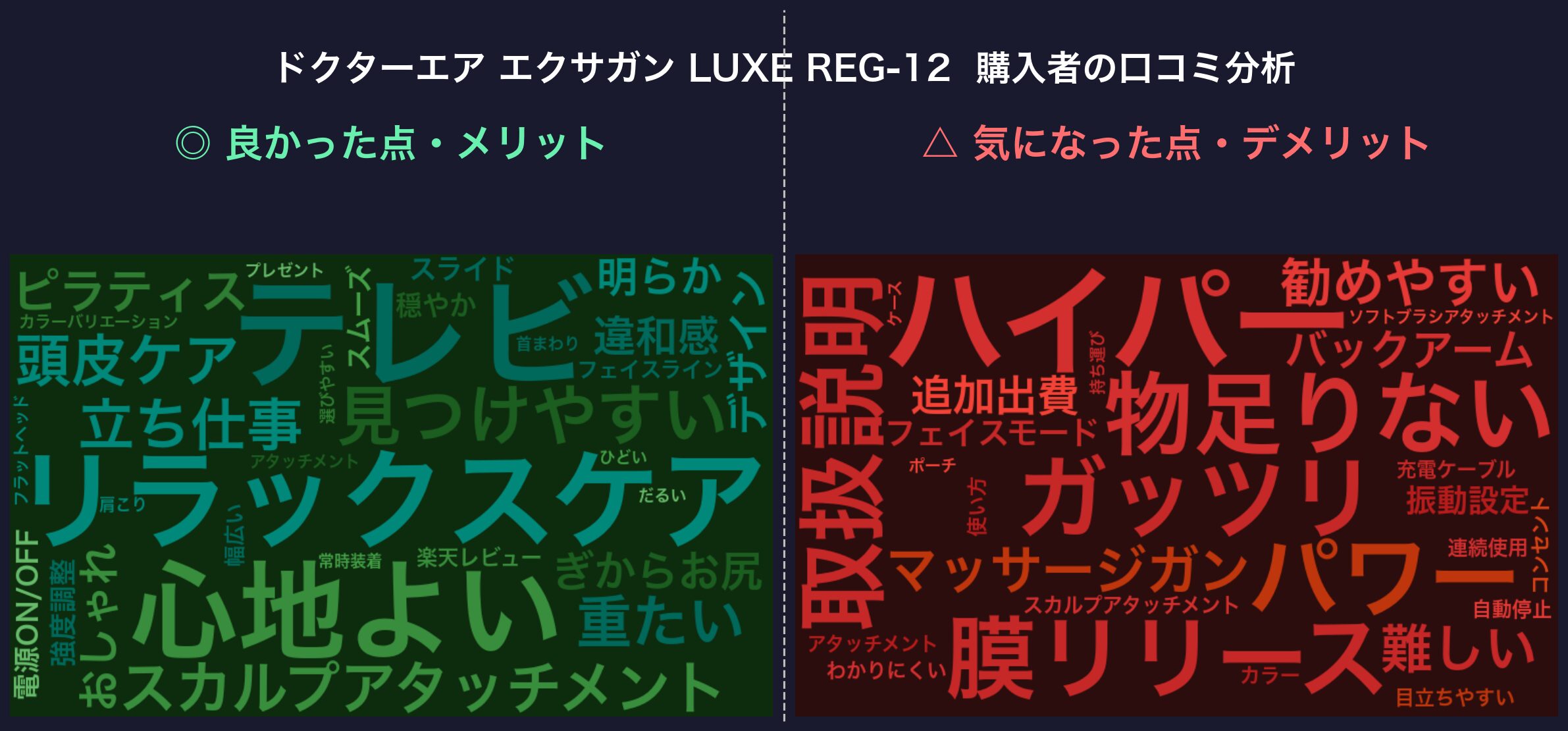 口コミワードクラウド：エクサガン LUXE REG-12