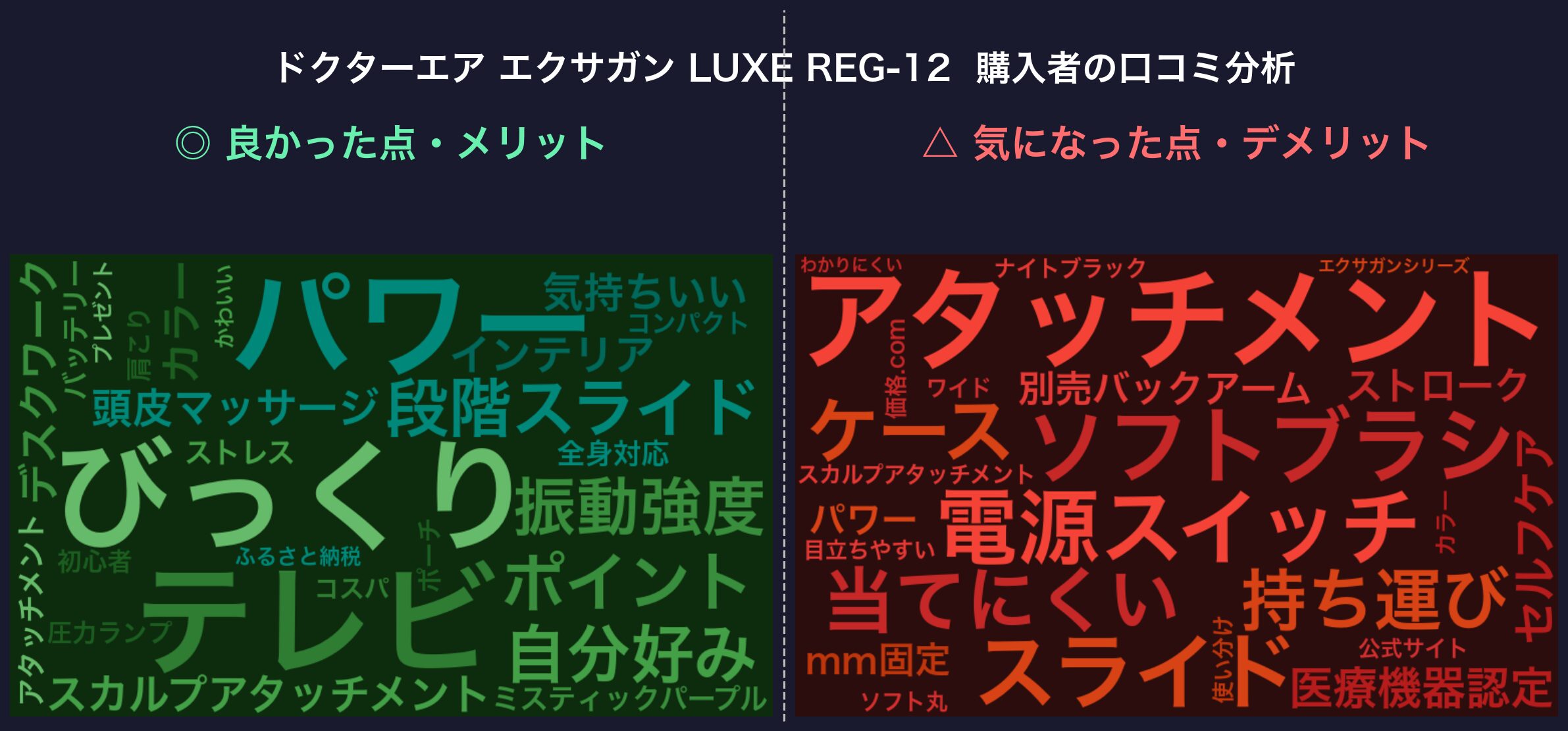 口コミワードクラウド：エクサガンLUXE REG-12