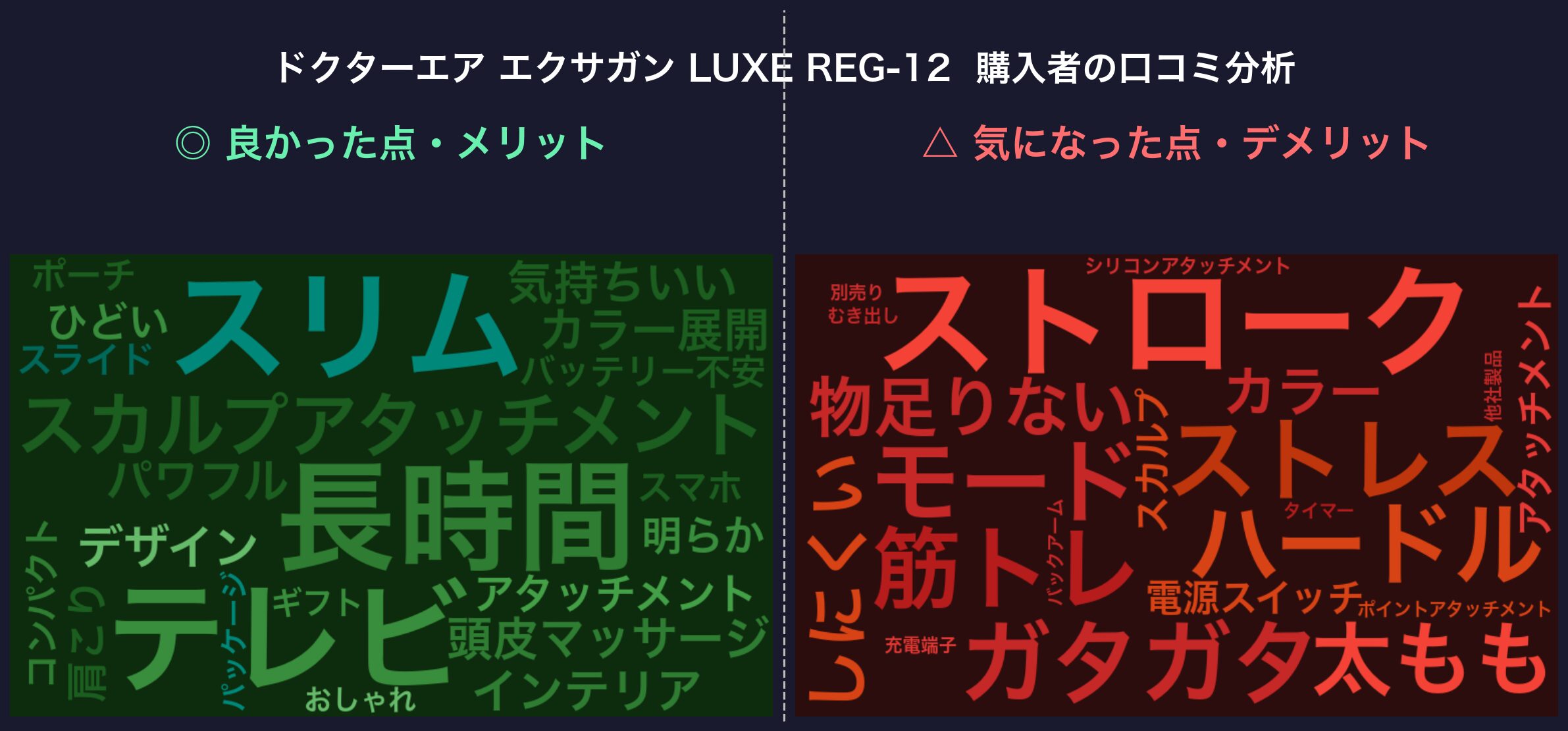 口コミワードクラウド:エクサガン LUXE REG-12