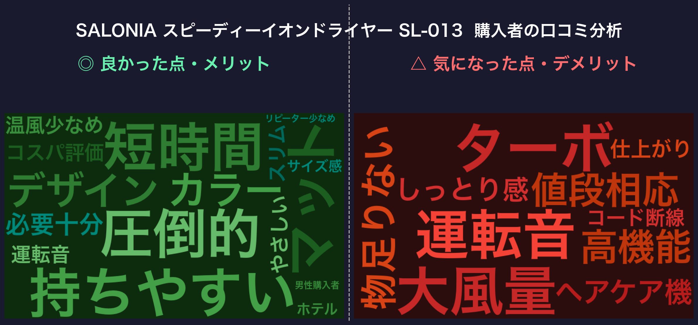 口コミワードクラウド：SALONIA スピーディーイオンドライヤー